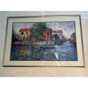 Schofield Harbor Reflections Framed Art Print 24x36 Impressionist Canal Scene